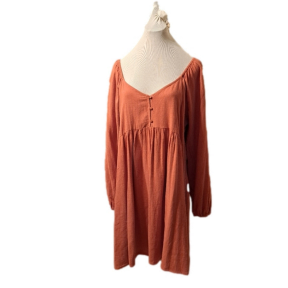 Umgee Dress Coral Loose Fitting Long Sleeve Linen Blend. Size Small